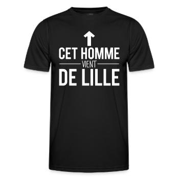 Cet homme vient de lille habitant lille humour - T-shirt sport Homme - noir - Devant - AI Model Male 178 dark (178cm)