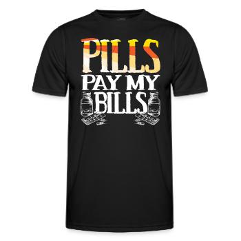 Pills pay my bills Pillen Arznei Apotheker Spruch - Männer Funktions-T-Shirt - Schwarz - Vorne - AI Model Male 178 dark (178cm)