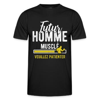 citation drôle futur homme musclé - T-shirt sport Homme - noir - Devant - AI Model Male 178 dark (178cm)