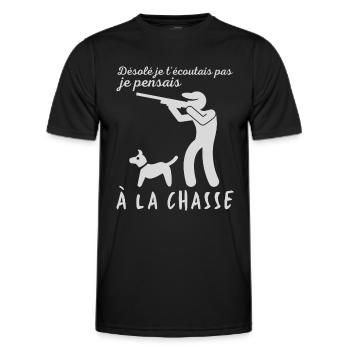 je pensais à la chasse cadeau chasseur humour - T-shirt sport Homme - noir - Devant - AI Model Male 178 dark (178cm)