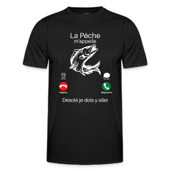 la pêche m'appelle cadeau pêcheur humour - T-shirt sport Homme - noir - Devant - AI Model Male 178 dark (178cm)