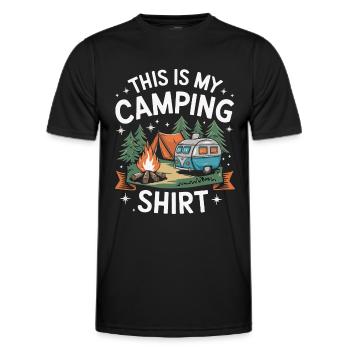 Camping Shirt Hiking Camping Gift Idea - Men's Functional T-Shirt - black - Front - AI Model Male 178 dark (178cm)