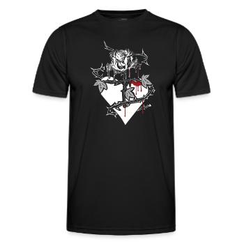 Bleeding rose with cross stem and heart, gift - Men's Functional T-Shirt - black - Front - AI Model Male 178 dark (178cm)