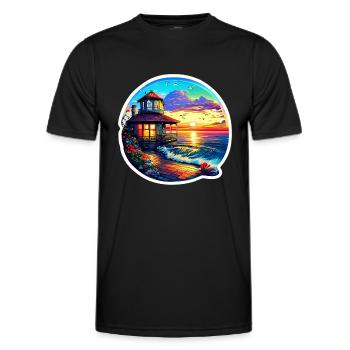 Gazebo au bord de la mer - T-shirt sport Homme - noir - Devant - AI Model Male 178 dark (178cm)