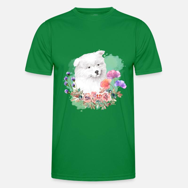 Samoyed Cottagecore Aquarelle Fleurs T-shirt sport Homme