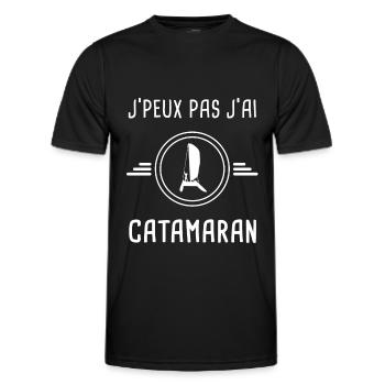 catamaran je peux pas j'ai catamaran voilier - T-shirt sport Homme - noir - Devant - AI Model Male 178 dark (178cm)