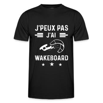 wakeboardeur je peux pas j'ai wakeboard wind surf - T-shirt sport Homme - noir - Devant - AI Model Male 178 dark (178cm)