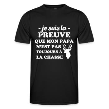 la preuve que mon papa pas toujours chasse - T-shirt sport Homme - noir - Devant - AI Model Male 178 dark (178cm)