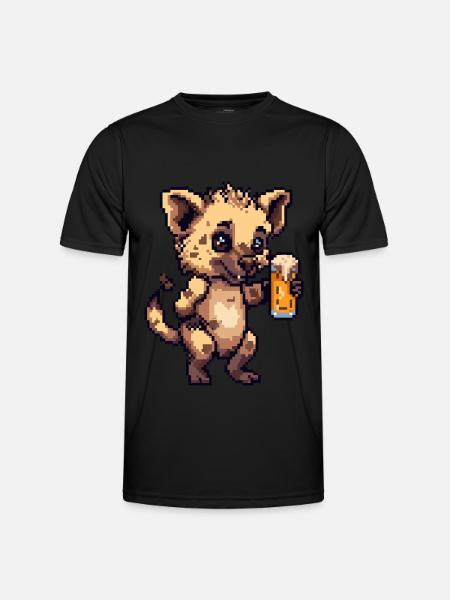 Hyäne Pixel Bier - Männer Funktions-T-Shirt - Schwarz