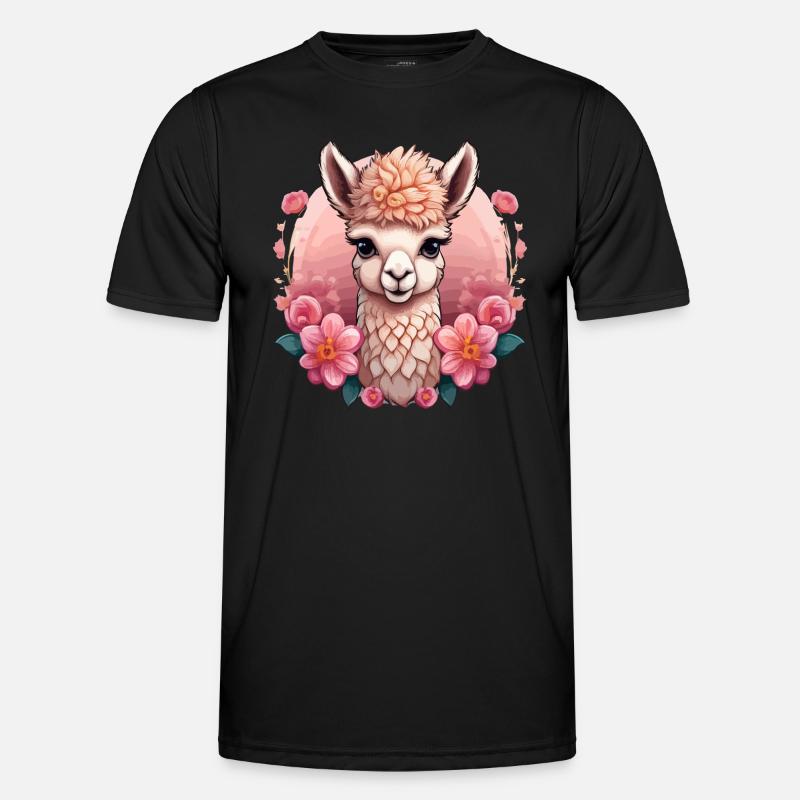 Süßes Alpaka mit Blumen Männer Funktions-T-Shirt