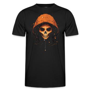 Orangefarbener Skelettkopf mit Kapuze, Halloween - Männer Funktions-T-Shirt - Schwarz - Vorne - AI Model Male 178 dark (178cm)
