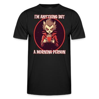 Kawaii vampire drinking Coffee, morning person - Men's Functional T-Shirt - black - Front - AI Model Male 178 dark (178cm)