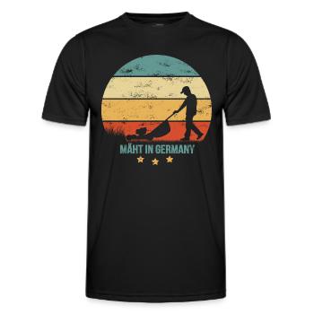 MÄHT IN GERMANY lustiger Garten Spruch Rasenmähen - Männer Funktions-T-Shirt - Schwarz - Vorne - AI Model Male 178 dark (178cm)