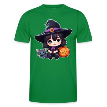 Niedliche Hexe mit schwarzer Katze und Kürbis - Männer Funktions-T-Shirt - Kelly Green - Vorne - AI Model Male 178 dark (178cm)