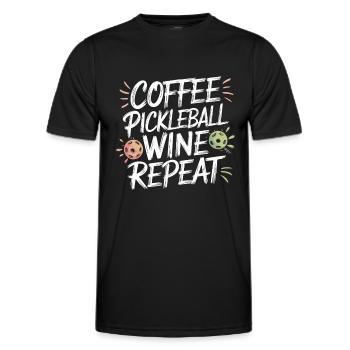 Coffee Pickleball Wine Repeat | Fun Lifestyle - Men's Functional T-Shirt - black - Front - AI Model Male 178 dark (178cm)