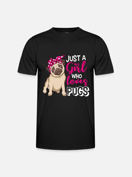 Pug Mops Mädchen - Männer Funktions-T-Shirt - Schwarz