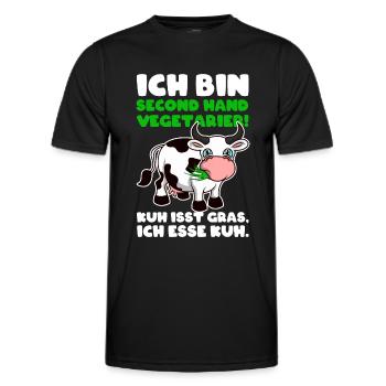 Ich bin Second Hand Vegetarier Shirt - Kuh - Männer Funktions-T-Shirt - Schwarz - Vorne - AI Model Male 178 dark (178cm)