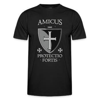 Templar Shield + Amicus Protectio Fortis - Men's Functional T-Shirt - black - Front - AI Model Male 178 dark (178cm)