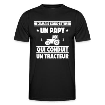 Ne jamais sous-estimer un papy agriculteur - T-shirt sport Homme - noir - Devant - AI Model Male 178 dark (178cm)