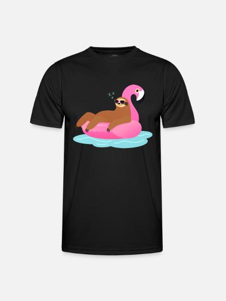 Sloth Sleeping On Flamingo Pool Float - Men's Functional T-Shirt - black