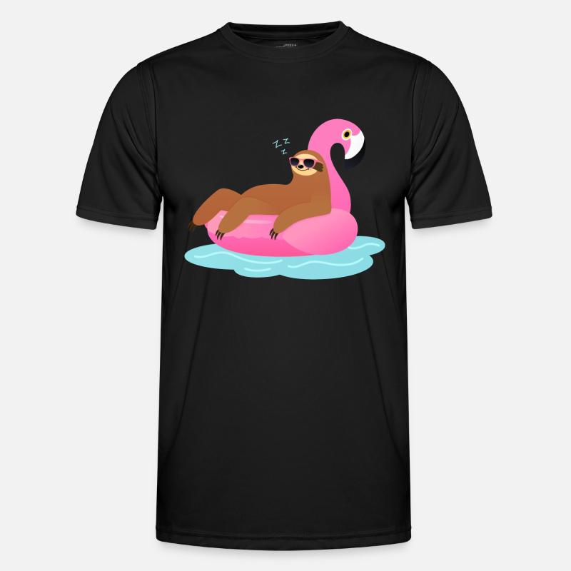 Sloth Sleeping On Flamingo Pool Float - Men's Functional T-Shirt - black