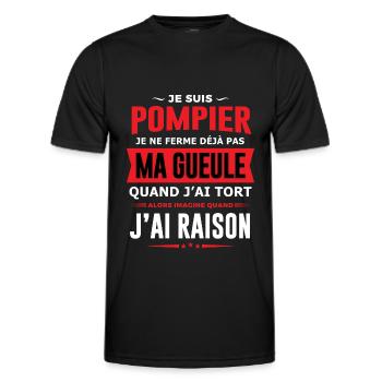 Pompier je ne ferme pas ma gueule humour pompier - T-shirt sport Homme - noir - Devant - AI Model Male 178 dark (178cm)