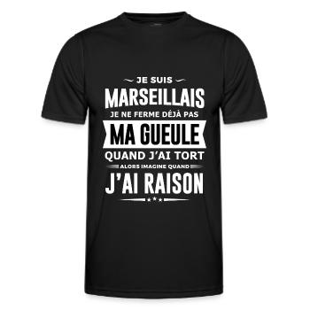 Marseillais je ferme pas ma gueule cadeau humour - T-shirt sport Homme - noir - Devant - AI Model Male 178 dark (178cm)