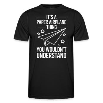 Avion en papier disant blague Avion en papier cadeau - T-shirt sport Homme - noir - Devant - AI Model Male 178 dark (178cm)