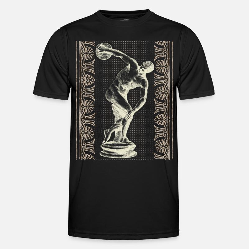 Griechenland, Diskuswerfer, griechisches Mäander - Männer Funktions-T-Shirt - Schwarz