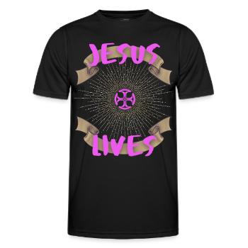 Jesus-Lives, Spruch Jesus Christus, Motivation - Männer Funktions-T-Shirt - Schwarz - Vorne - AI Model Male 178 dark (178cm)