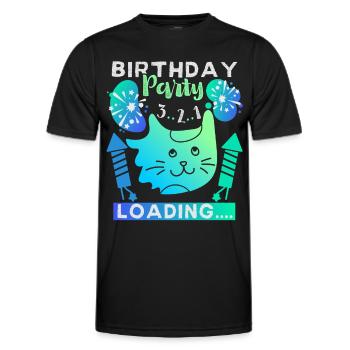 Cat, birthday party, birthday-party loading - Men's Functional T-Shirt - black - Front - AI Model Male 178 dark (178cm)