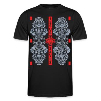 Kreuz Christi, Barock, Jesus Saves, Spruch - Männer Funktions-T-Shirt - Schwarz - Vorne - AI Model Male 178 dark (178cm)
