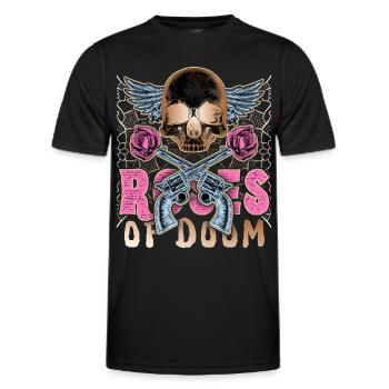 Skull, Colt revolver, rose motif - Men's Functional T-Shirt - black - Front - AI Model Male 178 dark (178cm)