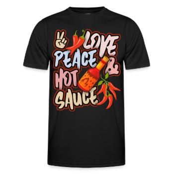 Pepperoni, Pfeffer scharfe Soße, Peace-and-Love - Männer Funktions-T-Shirt - Schwarz - Vorne - AI Model Male 178 dark (178cm)