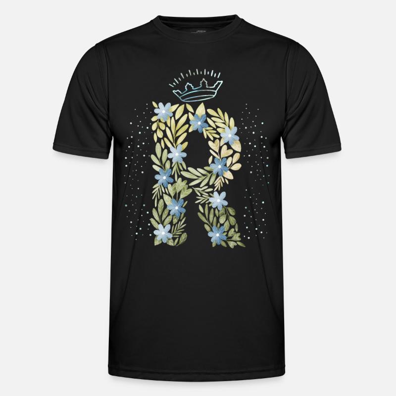 Monogramm Buchstabe R mit Krone, florales Ornament Männer Funktions-T-Shirt