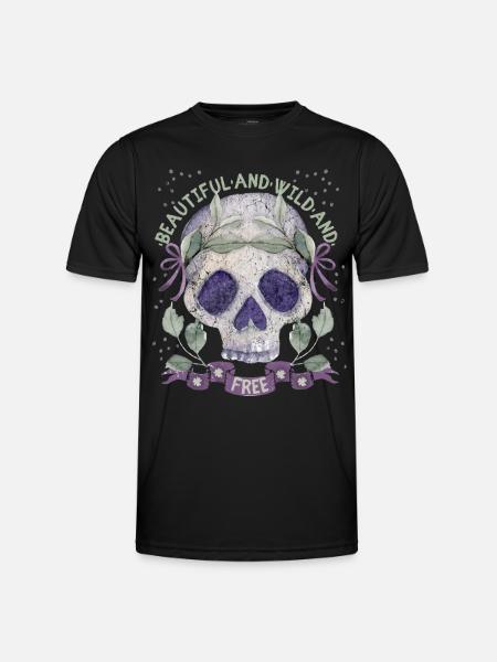 Skull Skull laurel wreath romantic - Men's Functional T-Shirt - black