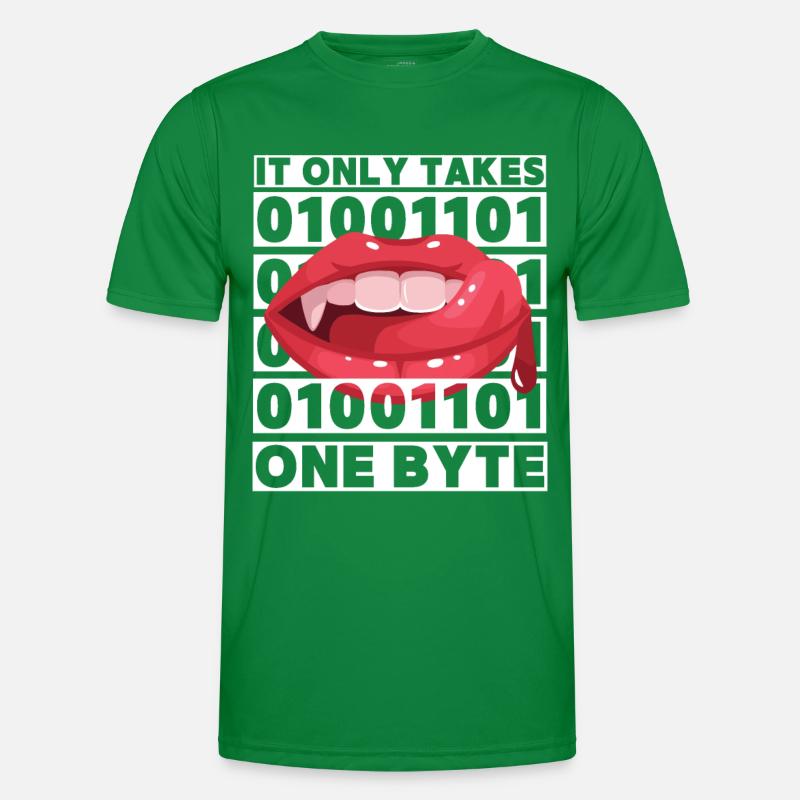 Bit Bytes Binäre Computernerd, Vampir, Spruch, Pun Männer Funktions-T-Shirt