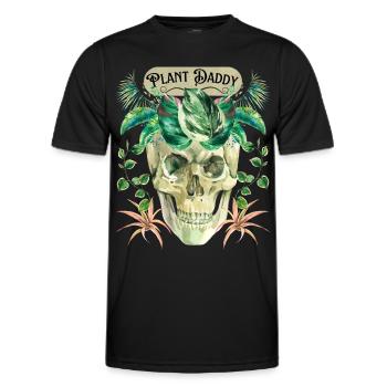 Lustiger Totenkopf, Plant-Daddy mit Grünpflanzen - Männer Funktions-T-Shirt - Schwarz - Vorne - AI Model Male 178 dark (178cm)