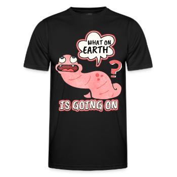 earthworm, funny worm, saying, pun, pun - Men's Functional T-Shirt - black - Front - AI Model Male 178 dark (178cm)
