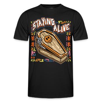 Lustiges Gerippe, Comic Skelett mit Sarg, Spruch - Männer Funktions-T-Shirt - Schwarz - Vorne - AI Model Male 178 dark (178cm)