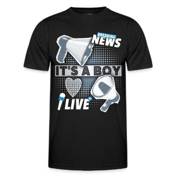 Baby-Junge, Ankündigung mit Megaphon, It's-a-Boy - Männer Funktions-T-Shirt - Schwarz - Vorne - AI Model Male 178 dark (178cm)