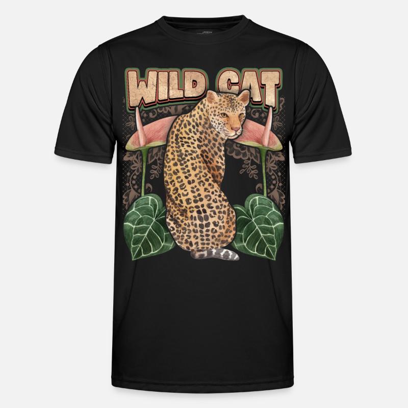 Leopard, Exotische Katze mit Vintage Anthurium Männer Funktions-T-Shirt