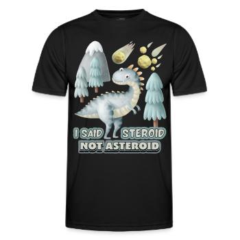 Lustiger 3D Dinosaurier, Spruch mit Asteroid - Männer Funktions-T-Shirt - Schwarz - Vorne - AI Model Male 178 dark (178cm)
