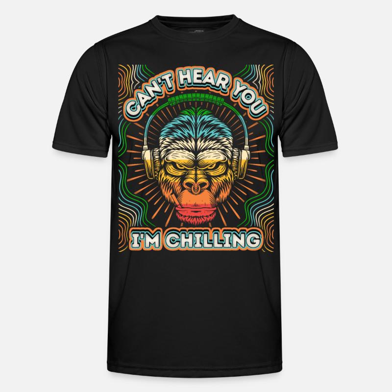 Lustiger Gorilla-Affe mit Kopfhörer Chillen Spruch Männer Funktions-T-Shirt