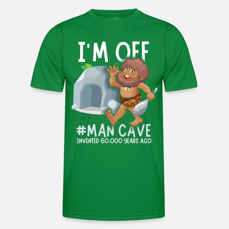 Man Cave, comic Neanderthal, funny saying Men's Functional T-Shirt