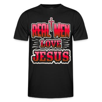 Jésus-Christ, disant que les vrais hommes aiment Jésus - T-shirt sport Homme - noir - Devant - AI Model Male 178 dark (178cm)