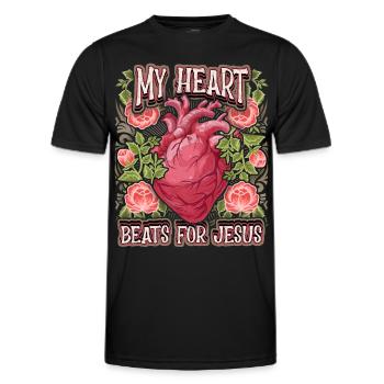 Anatomical heart, Jesus Christ saying, vintage - Men's Functional T-Shirt - black - Front - AI Model Male 178 dark (178cm)