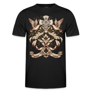 Kreuz Christi, Jesus Christus mit Friedenstauben - Männer Funktions-T-Shirt - Schwarz - Vorne - AI Model Male 178 dark (178cm)