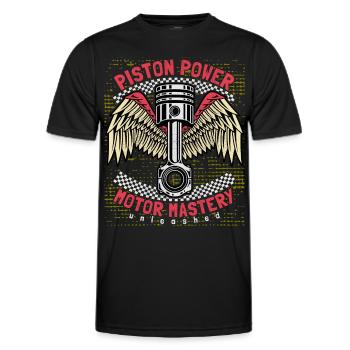 Moto, Motarde Dictant, Piston, Piston Puissance - T-shirt sport Homme - noir - Devant - AI Model Male 178 dark (178cm)