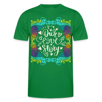 Our Love Story, en disant dans un style groovy des années 70 - T-shirt sport Homme - vert - Devant - AI Model Male 178 dark (178cm)